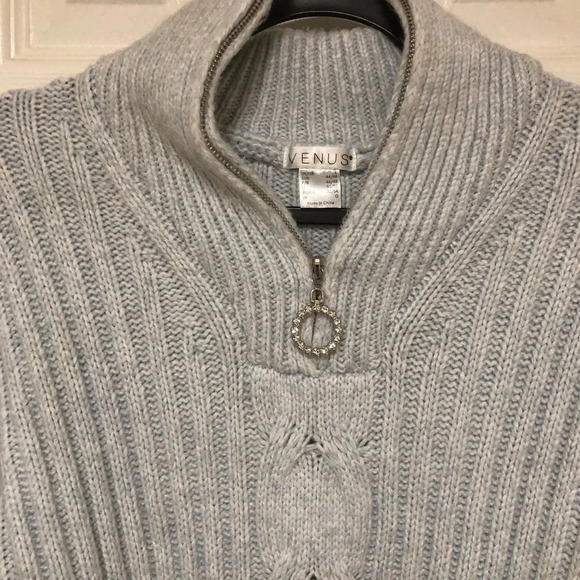 Venus ice blue super soft mock neck chunky knit sweater rhinestone - Picture 5 of 12